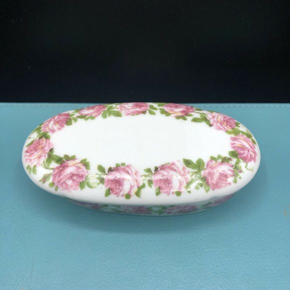 Antique Cowell Hubbard Co Cleveland France trinket box Covered Dish Roses - Picture 1 of 10
